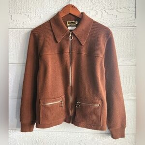 Vintage Sedgewick Orlon Zip Cardigan Sweater Brown Womens M Grunge Grandpa Retro